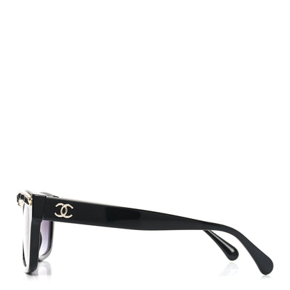 Chanel Acetate Calfskin Chain Rectangle Sunglasses 71626 Black 3 of 7
