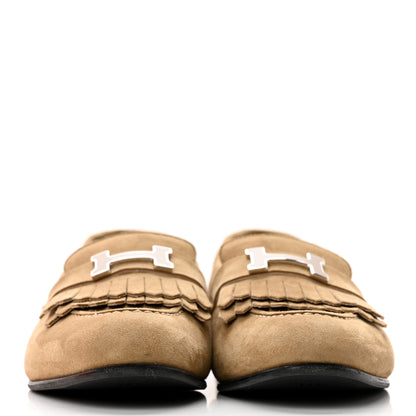 Hermes Suede Goatskin Womens Royal Loafers 37 Beige 2 of 13
