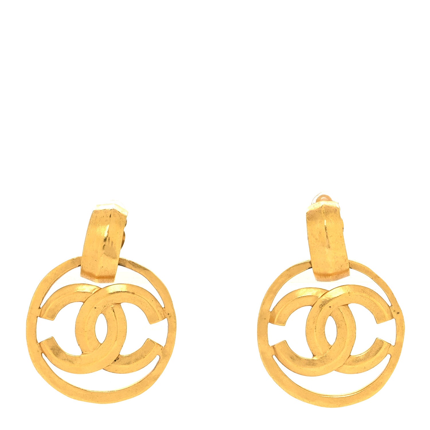Chanel Metal Round CC Drop Clip On Earrings Gold 1 of 4