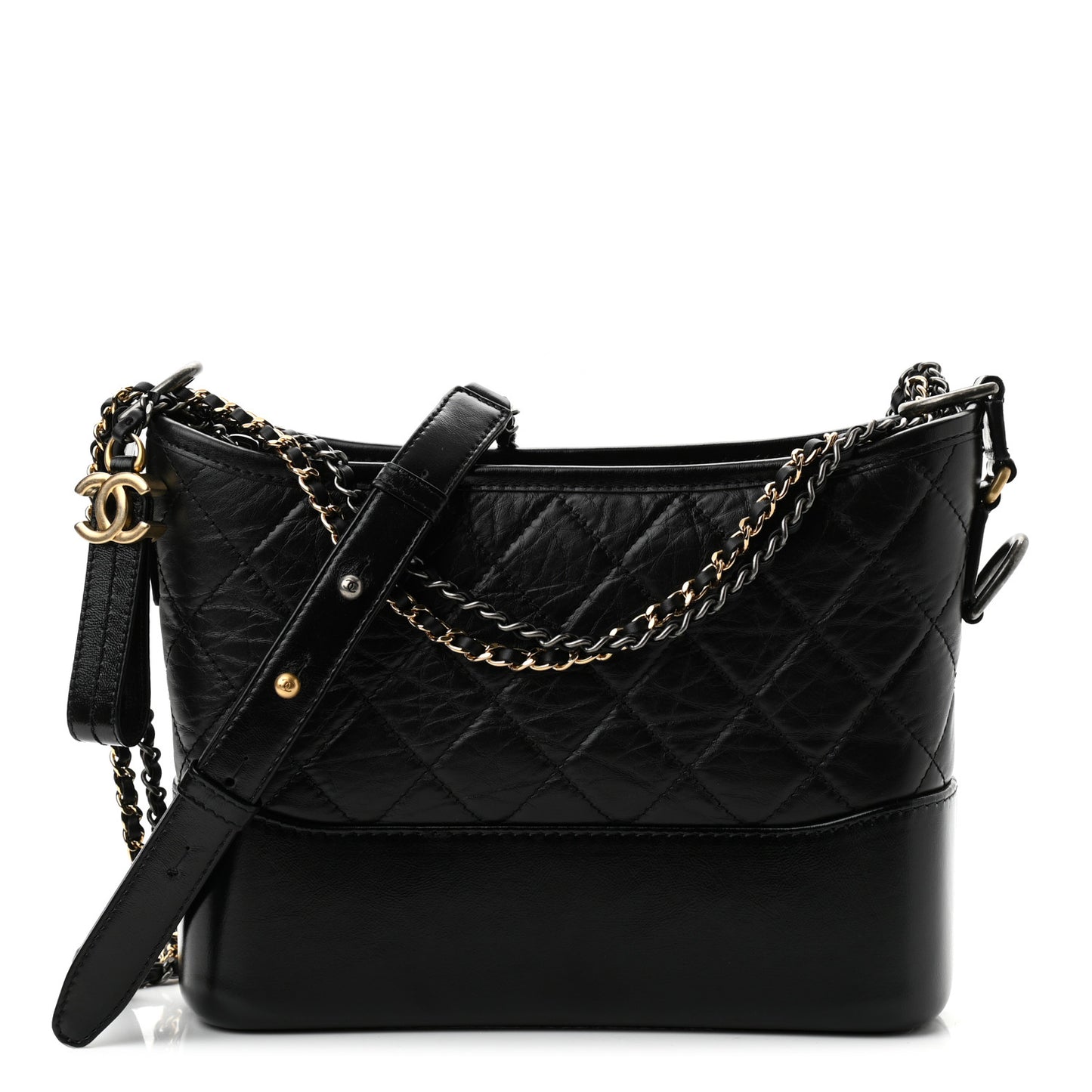 Aged Calfskin Quilted New Medium Gabrielle Hobo Black