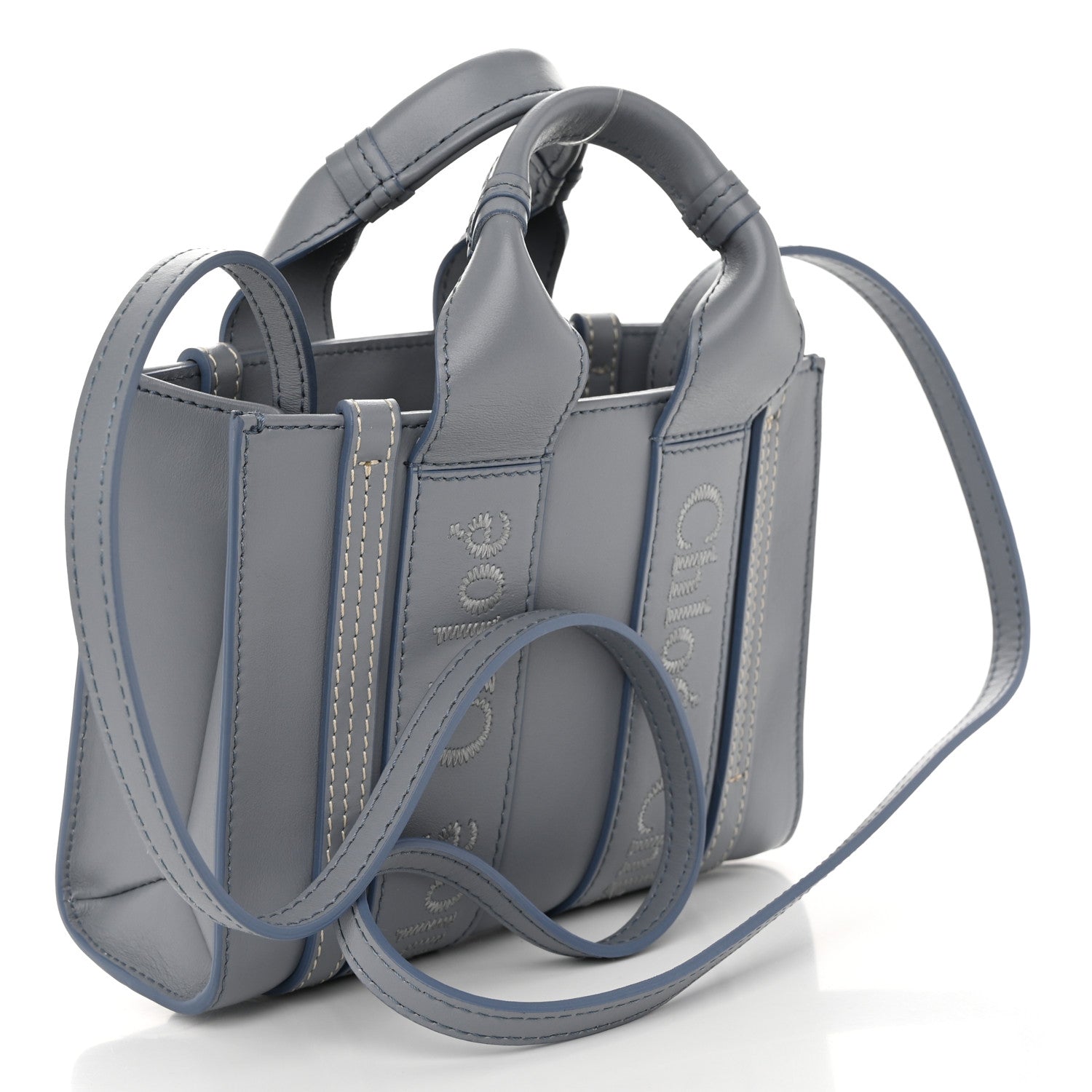 Chloe Calfskin Mini Woody Ribbon Tote Storm Blue 3 of 11