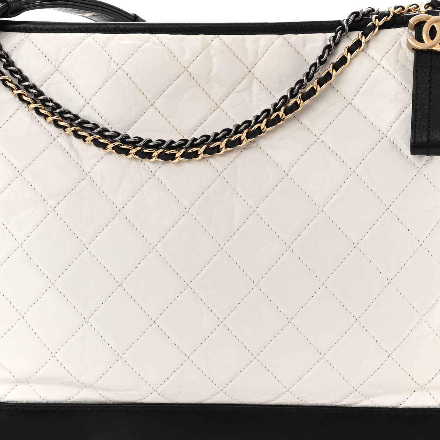 Aged Calfskin Quilted Maxi Gabrielle Hobo White Black