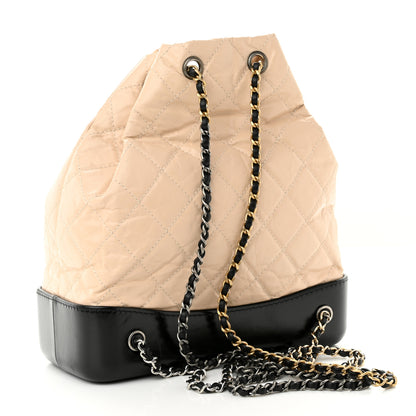 Chanel Aged Calfskin Quilted Gabrielle Backpack Beige Black 3 of 10