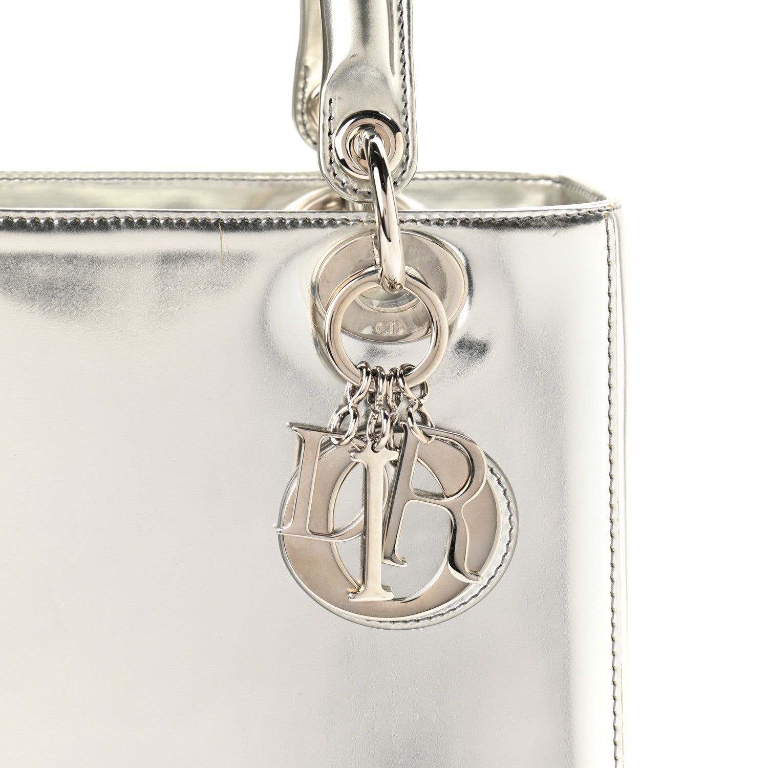 Christian Dior Metallic Patent Calfskin Medium Lady Dior Silver 8 of 11
