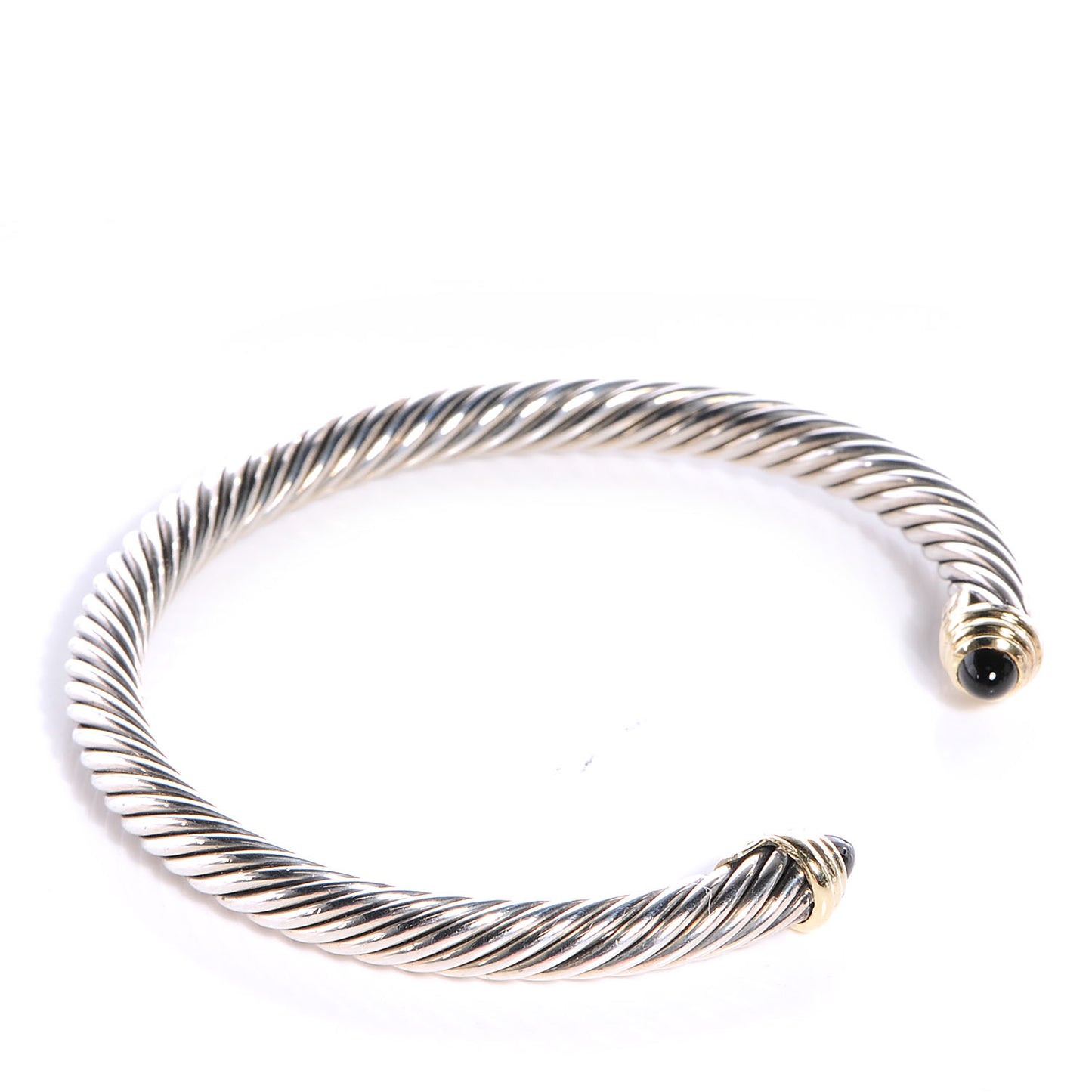 Sterling Silver 14K Yellow Gold Black Onyx 5mm Cable Classics Bracelet