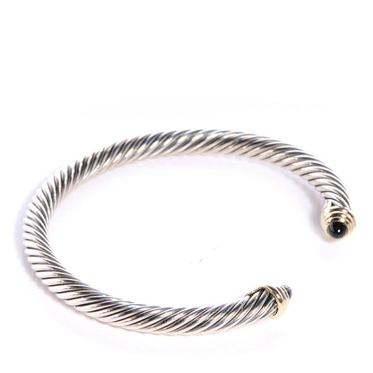David Yurman Sterling Silver 14K Yellow Gold Black Onyx 5mm Cable Classics Bracelet 3 of 5