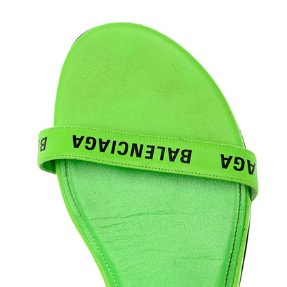 Balenciaga Calfskin Allover Logo Flat Sandals 41 Fluo Green Black 10 of 12