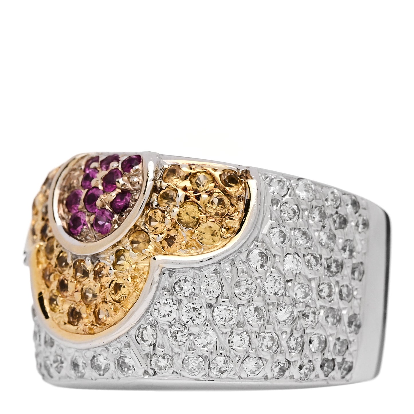 18K White Gold Diamond .85ctw Pink Yellow Sapphire Floral Ring 53 6.25