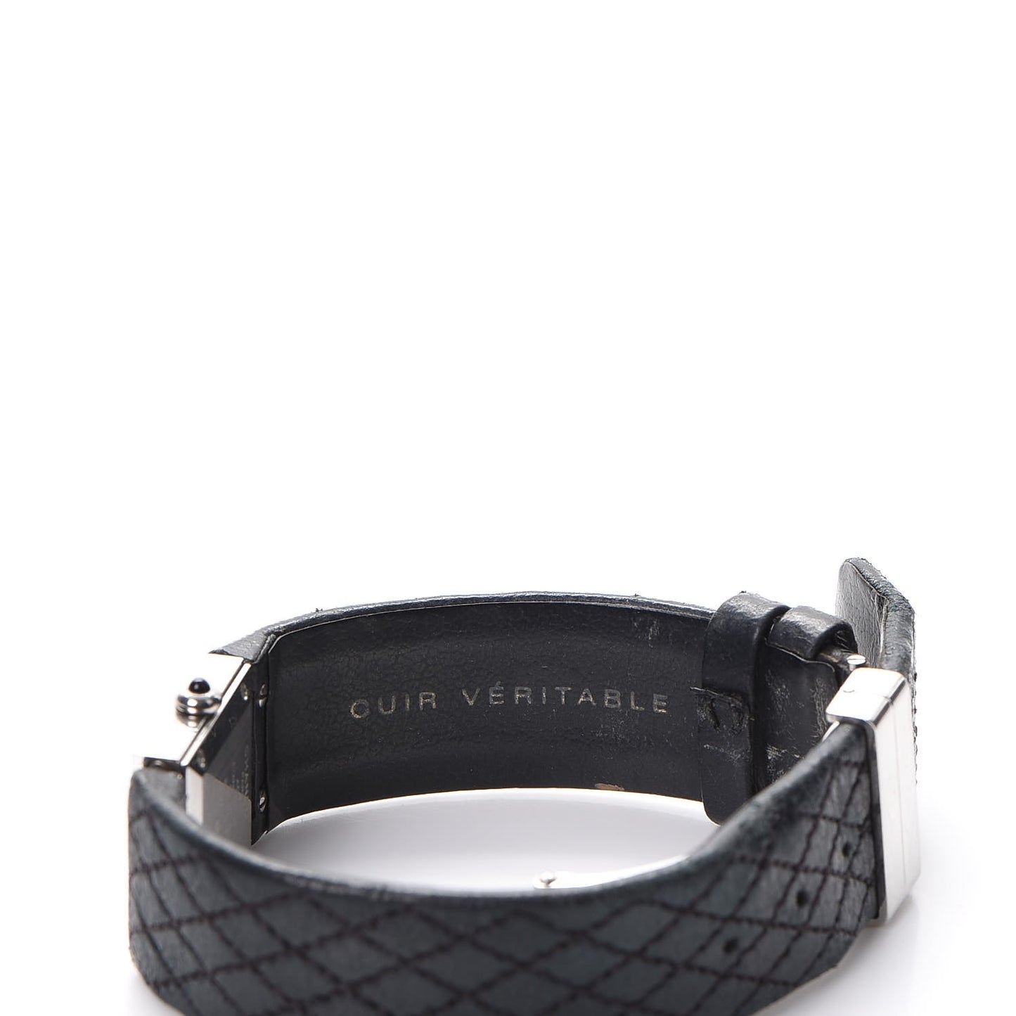 Stainless Steel Calfskin 19mm Quilted Matelasse Quartz Watch Black