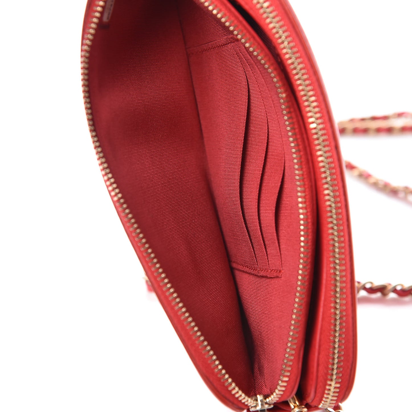 Caviar Quilted CC Filigree Clutch With Chain Red