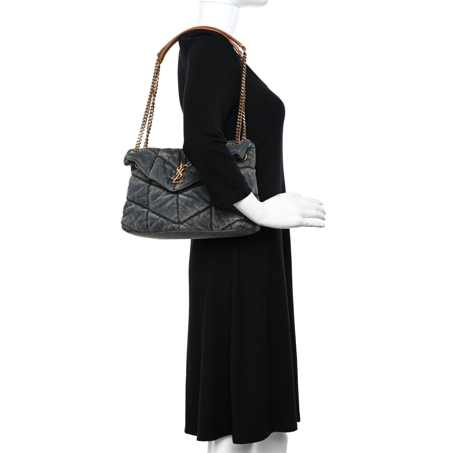 Saint Laurent Denim Quilted Small Loulou Puffer Monogram Chain Satchel Blue Cinnamon 2 of 11