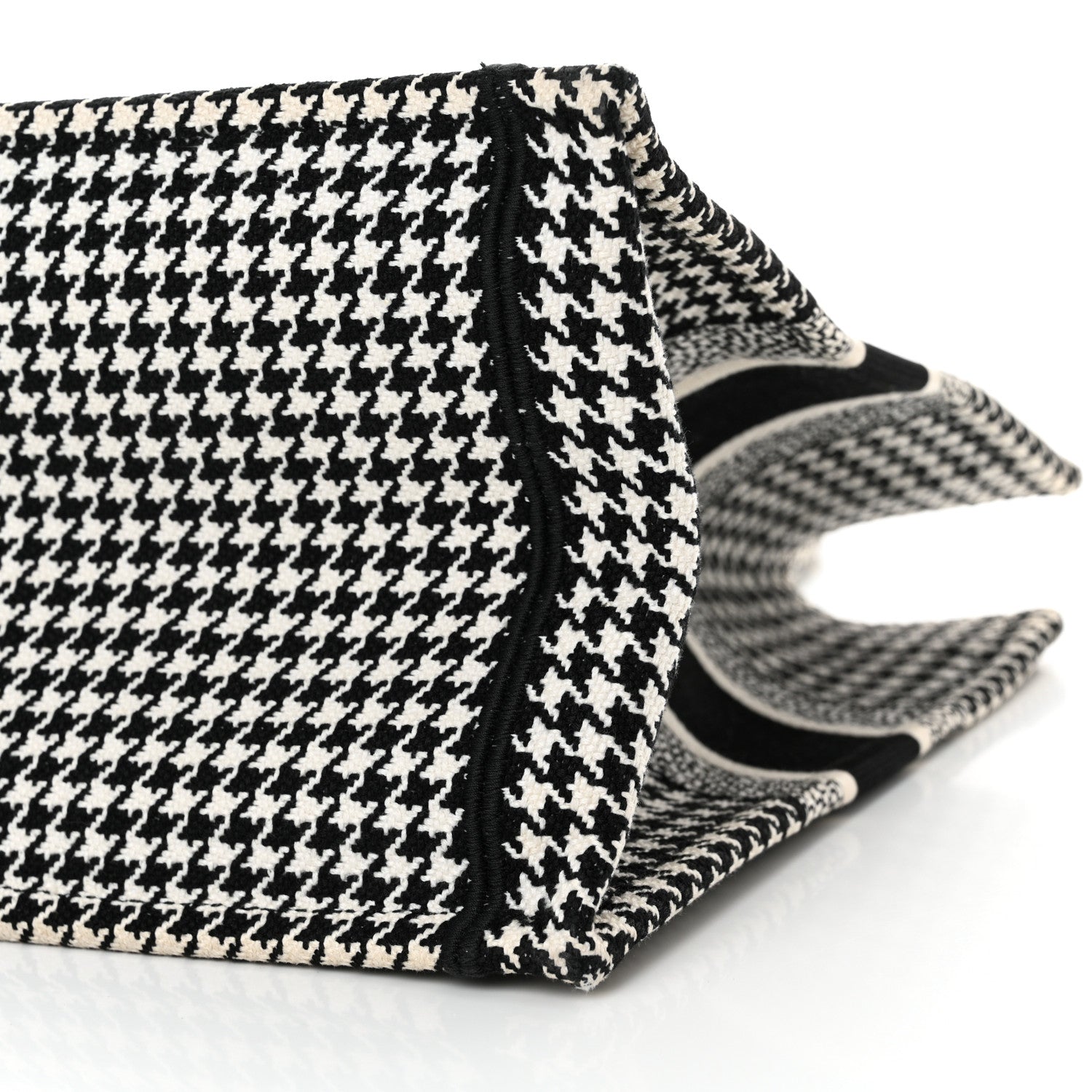 Christian Dior Canvas Houndstooth Embroidered Medium Book Tote Black White 10 of 17