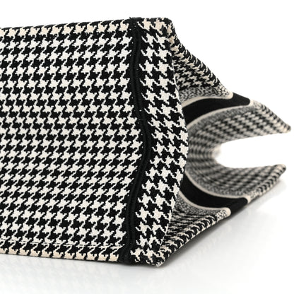 Christian Dior Canvas Houndstooth Embroidered Medium Book Tote Black White 10 of 17