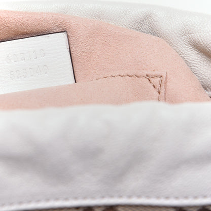 Gucci Monogram Textured Calfskin Horsebit 1955 Drawstring Bucket Bag Beige Mystic White 9 of 10