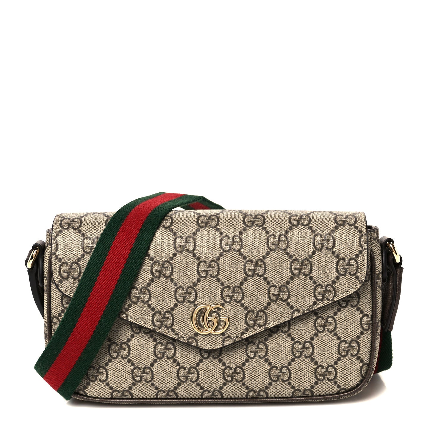 GG Supreme Monogram Textured Dollar Calfskin Web Mini Ophidia Envelope Shoulder Bag Beige Ebony New Acero