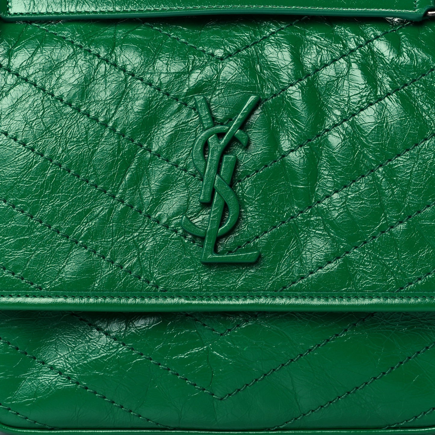 Crinkled Calfskin Matelasse Monogram Medium Niki Chain Satchel New Vert Praire