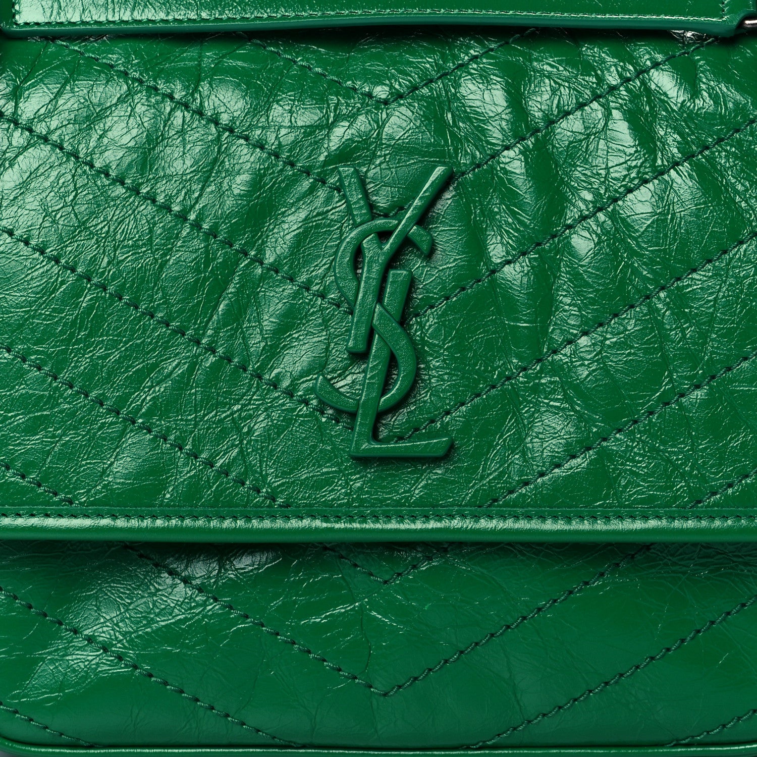 Saint Laurent Crinkled Calfskin Matelasse Monogram Medium Niki Chain Satchel New Vert Praire 8 of 10