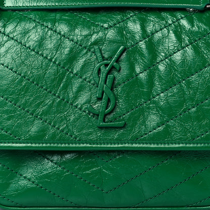 Saint Laurent Crinkled Calfskin Matelasse Monogram Medium Niki Chain Satchel New Vert Praire 8 of 10