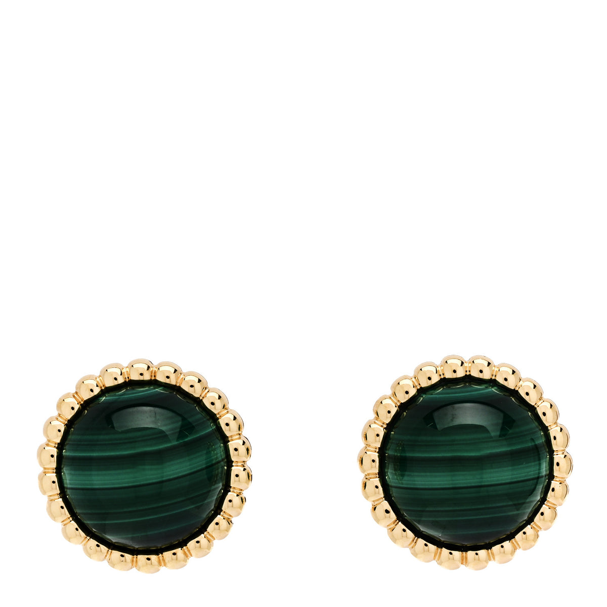 Van Cleef & Arpels 18K Yellow Gold Malachite Perlee Couleurs Earrings 1 of 5