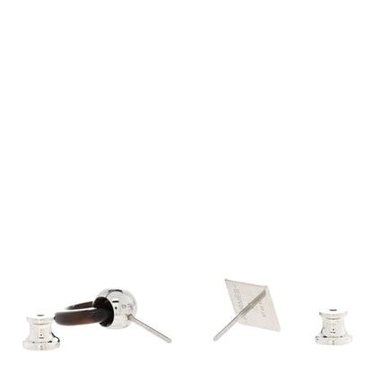 Hermes Wood Lacquered Palladium Medor XO Earrings Black 3 of 6
