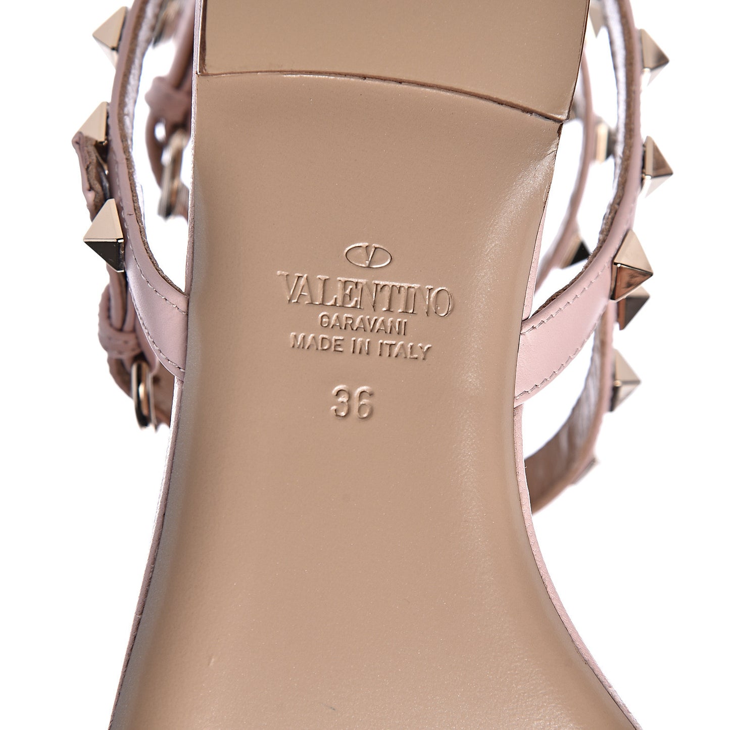 Calfskin Rockstud Ankle Wrap Flat Thong Sandals 36 Rose Quartz
