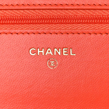 Chanel Lambskin Quilted Wallet on Chain WOC Orange 6 of 10