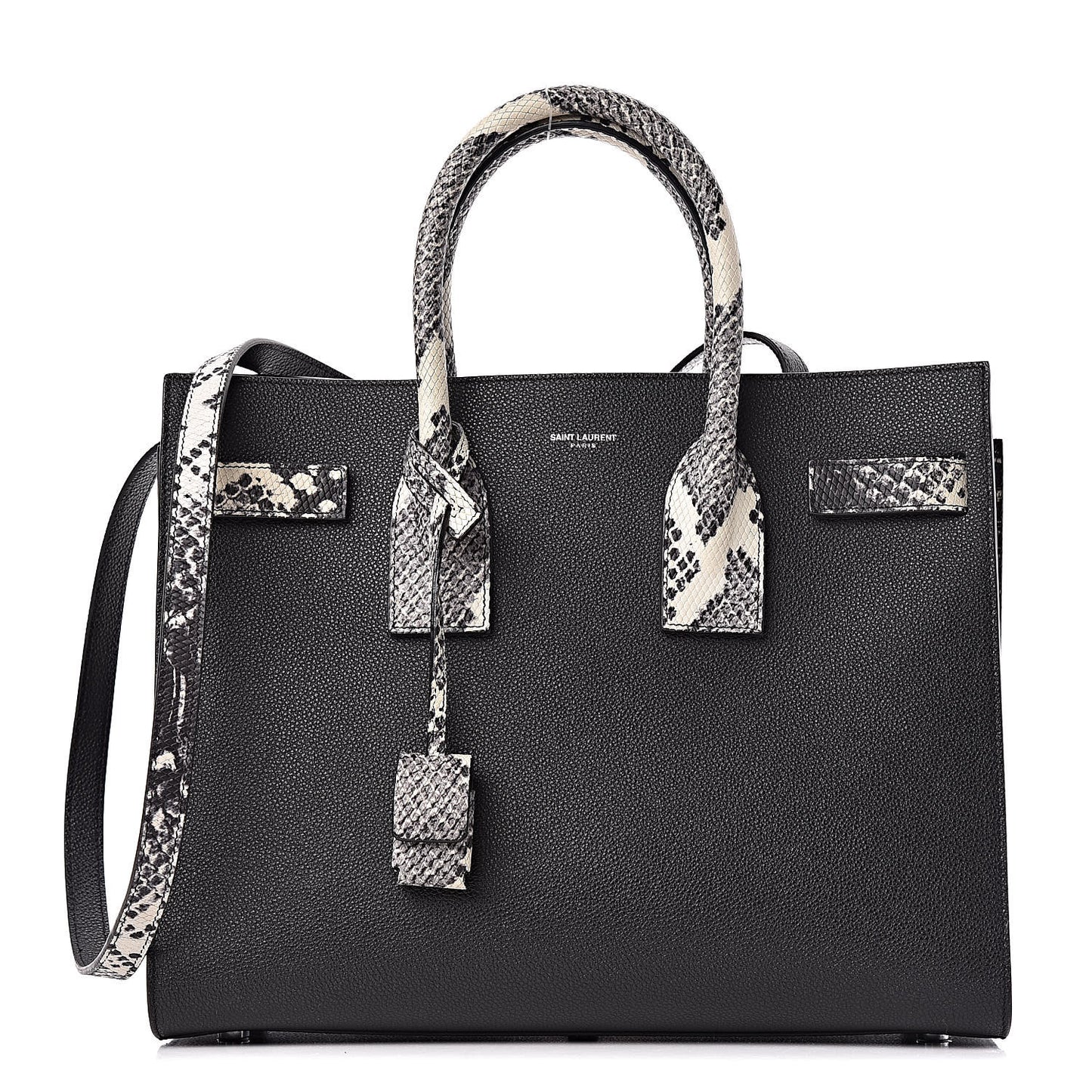 Grained Calfskin Embossed Python Small Sac De Jour Black