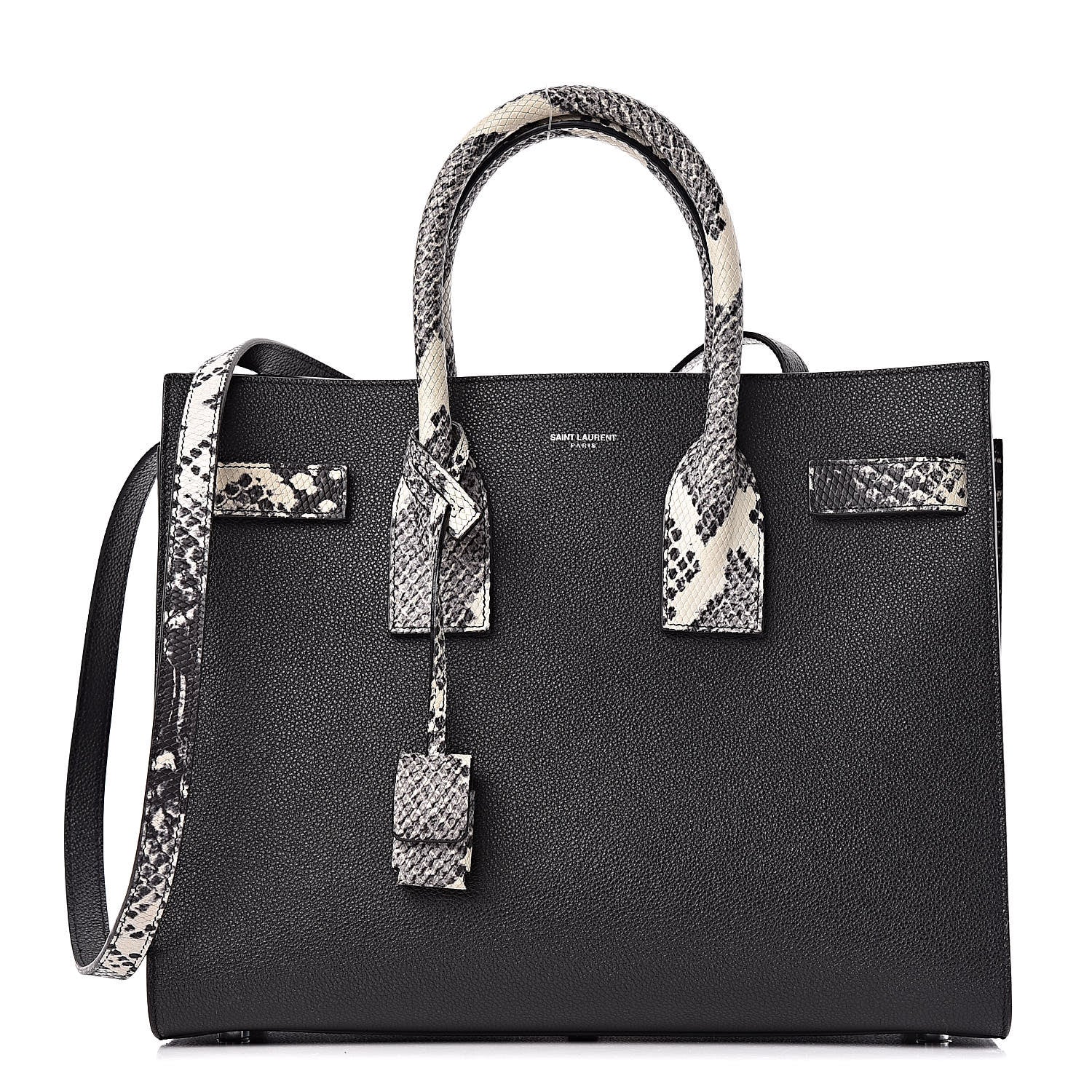 Saint Laurent Grained Calfskin Embossed Python Small Sac De Jour Black 1 of 10