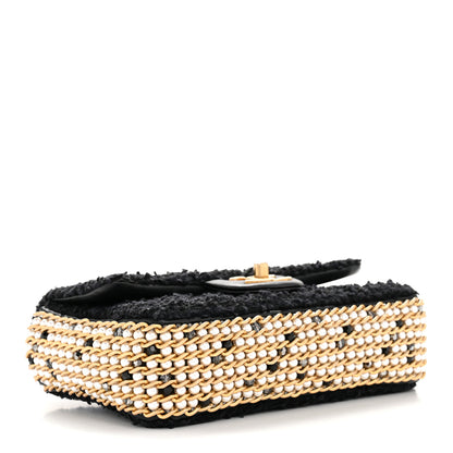 Chanel Tweed Quilted Mini Side Pearl Flap Bag Black 10 of 37