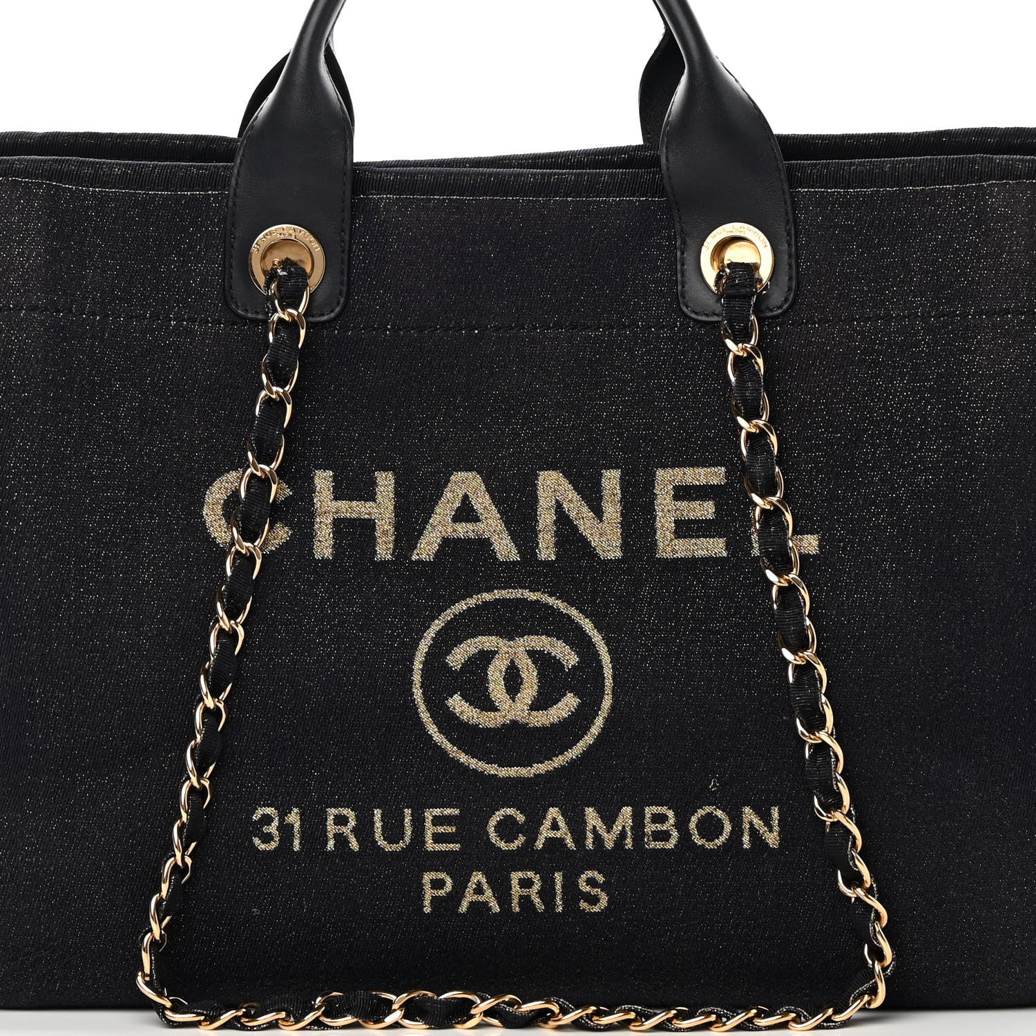 Chanel Lurex Canvas Medium Deauville Tote Navy Blue Gold 8 of 18