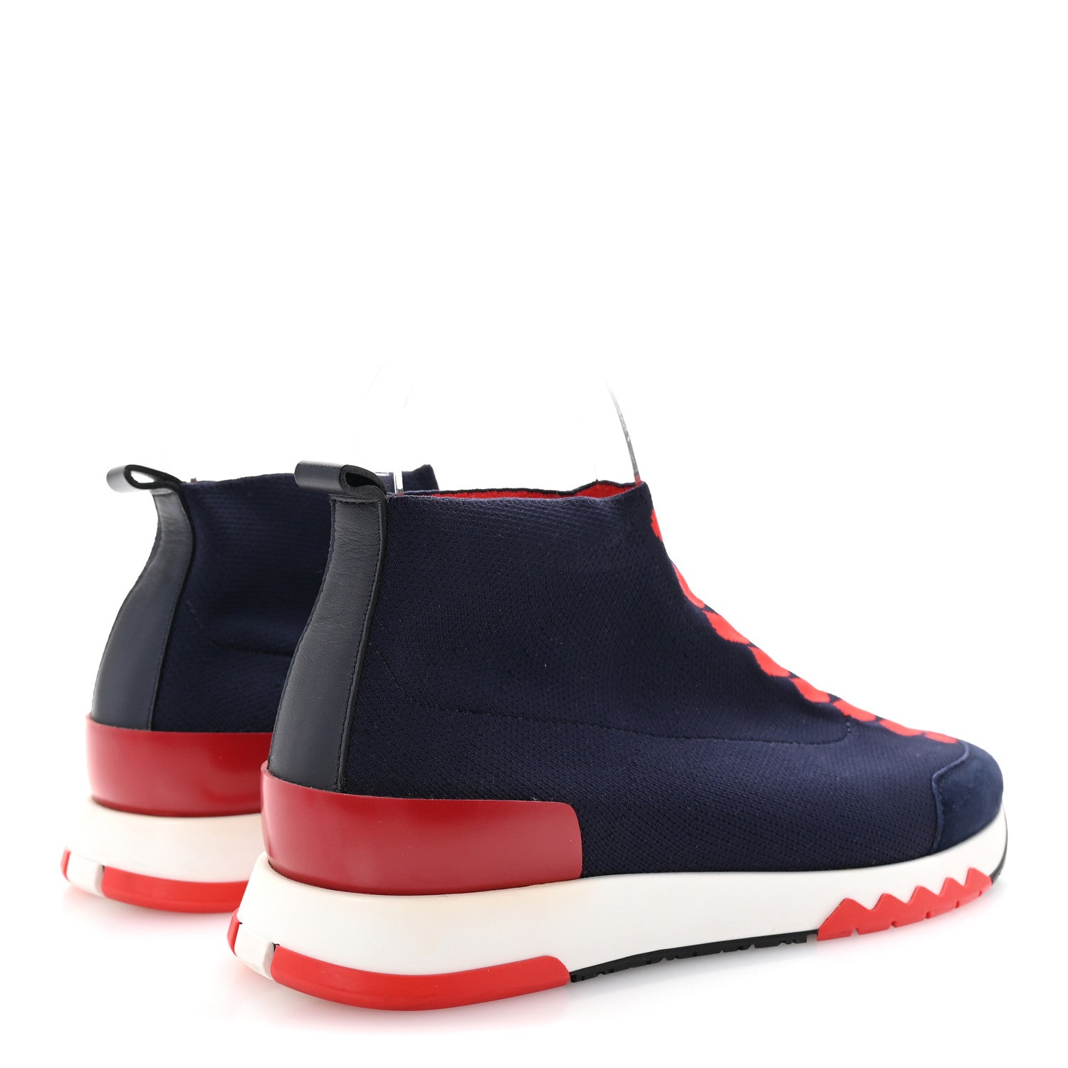 Hermes Knit Calfskin Velvet Womens Volo Sneakers 38 Bleu Diplomatique 10 of 16