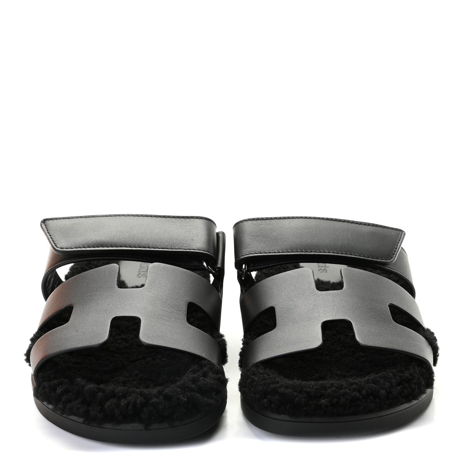 Hermes Calfskin Woolskin Womens Chypre Sandals 37 Black 2 of 9