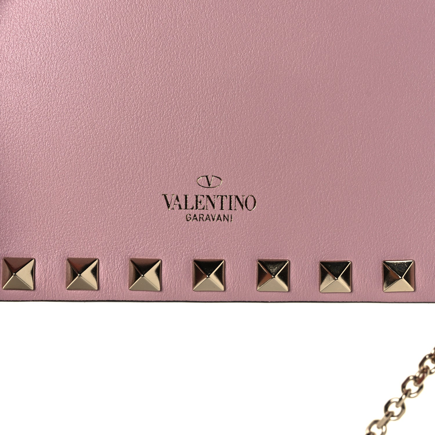 Valentino Garavani Calfskin Rockstud Wallet On Chain Water Rose 6 of 8