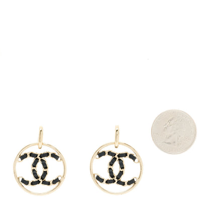 Chanel Lambskin High Society CC Round Drop Earrings Gold Black 2 of 4