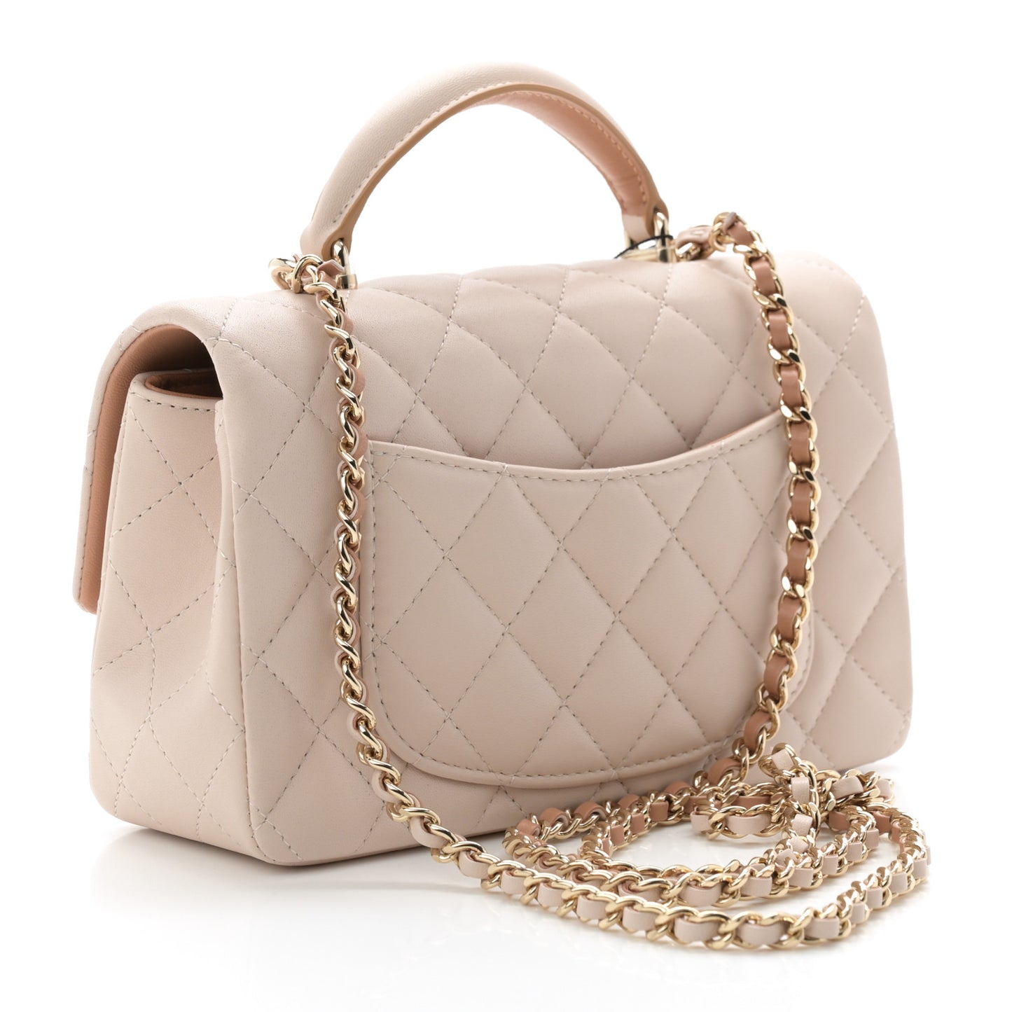 Lambskin Quilted Bi-Color Mini Top Handle Rectangular Flap Ecru Dark Beige