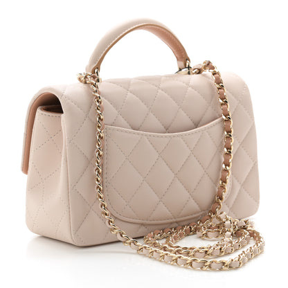 Chanel Lambskin Quilted Bi-Color Mini Top Handle Rectangular Flap Ecru Dark Beige 3 of 11