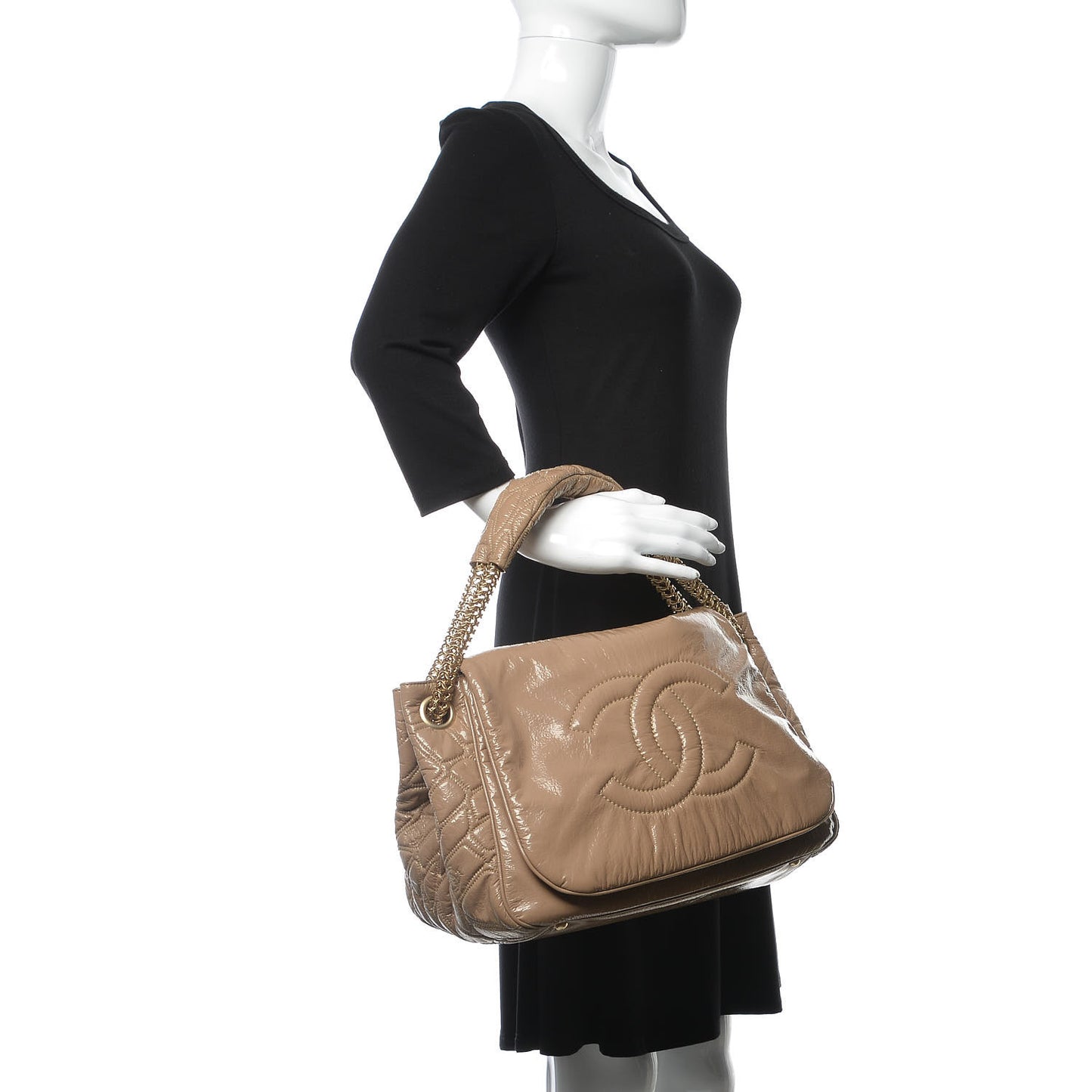Vinyl Rodeo Accordion Flap Bag Beige