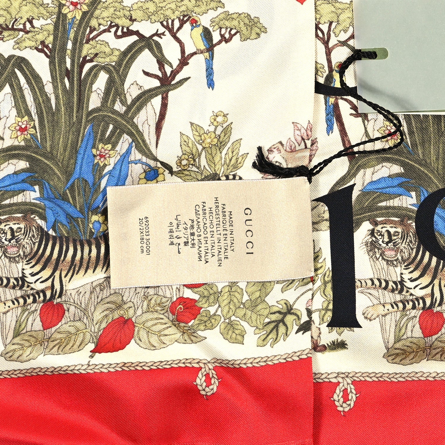 Gucci Silk Twill Lady Savanero Scarf Red Beige 3 of 3