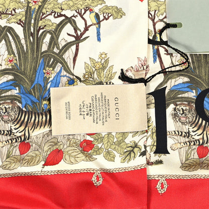 Gucci Silk Twill Lady Savanero Scarf Red Beige 3 of 3