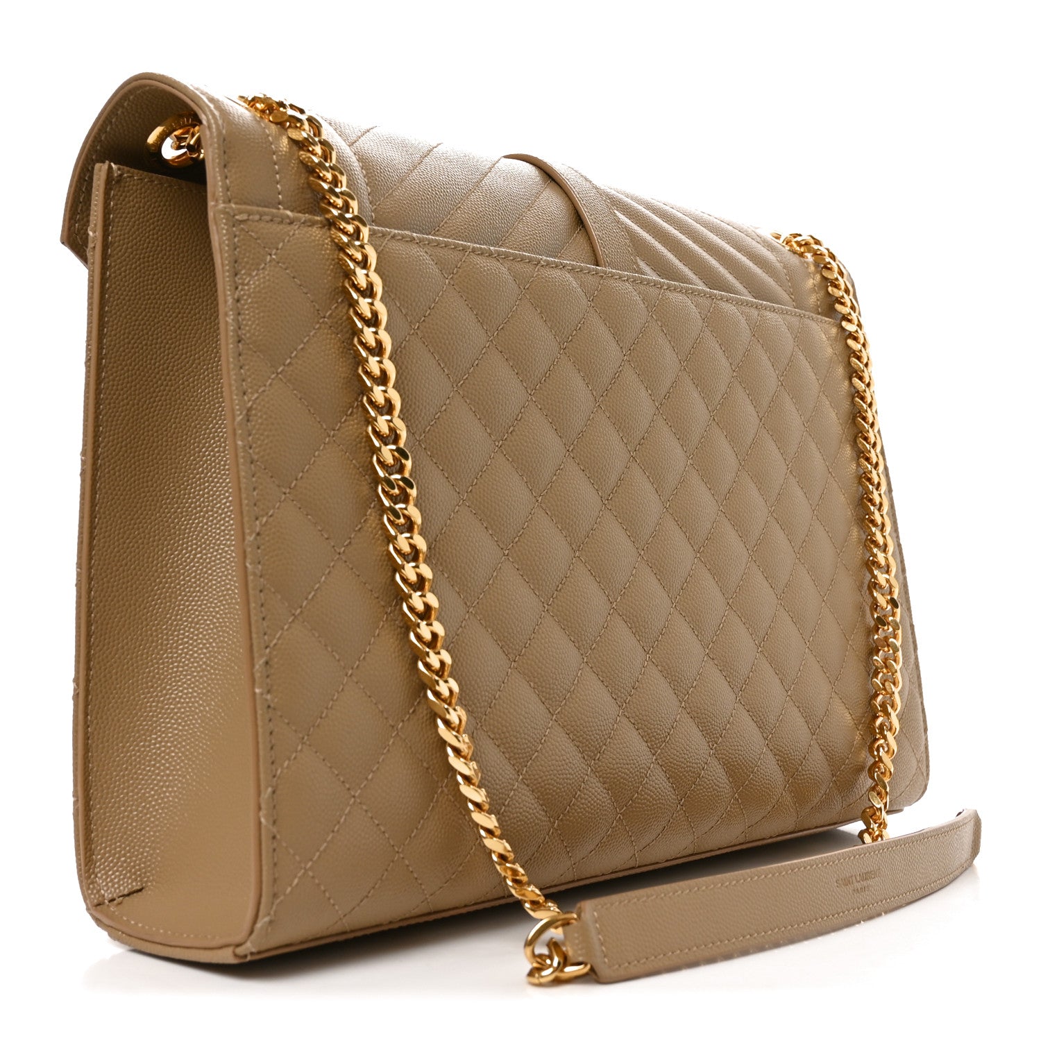 Saint Laurent Grain De Poudre Mixed Matelasse Large Triquilt Monogram Satchel Dark Latte 3 of 10