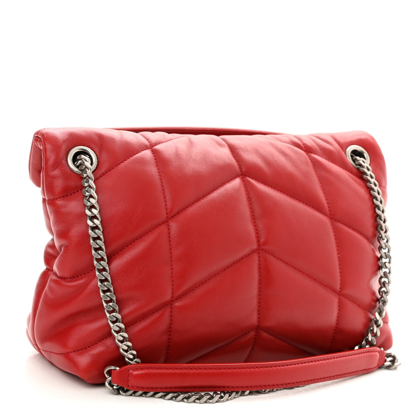 Lambskin Quilted Small Loulou Puffer Monogram Chain Satchel Red