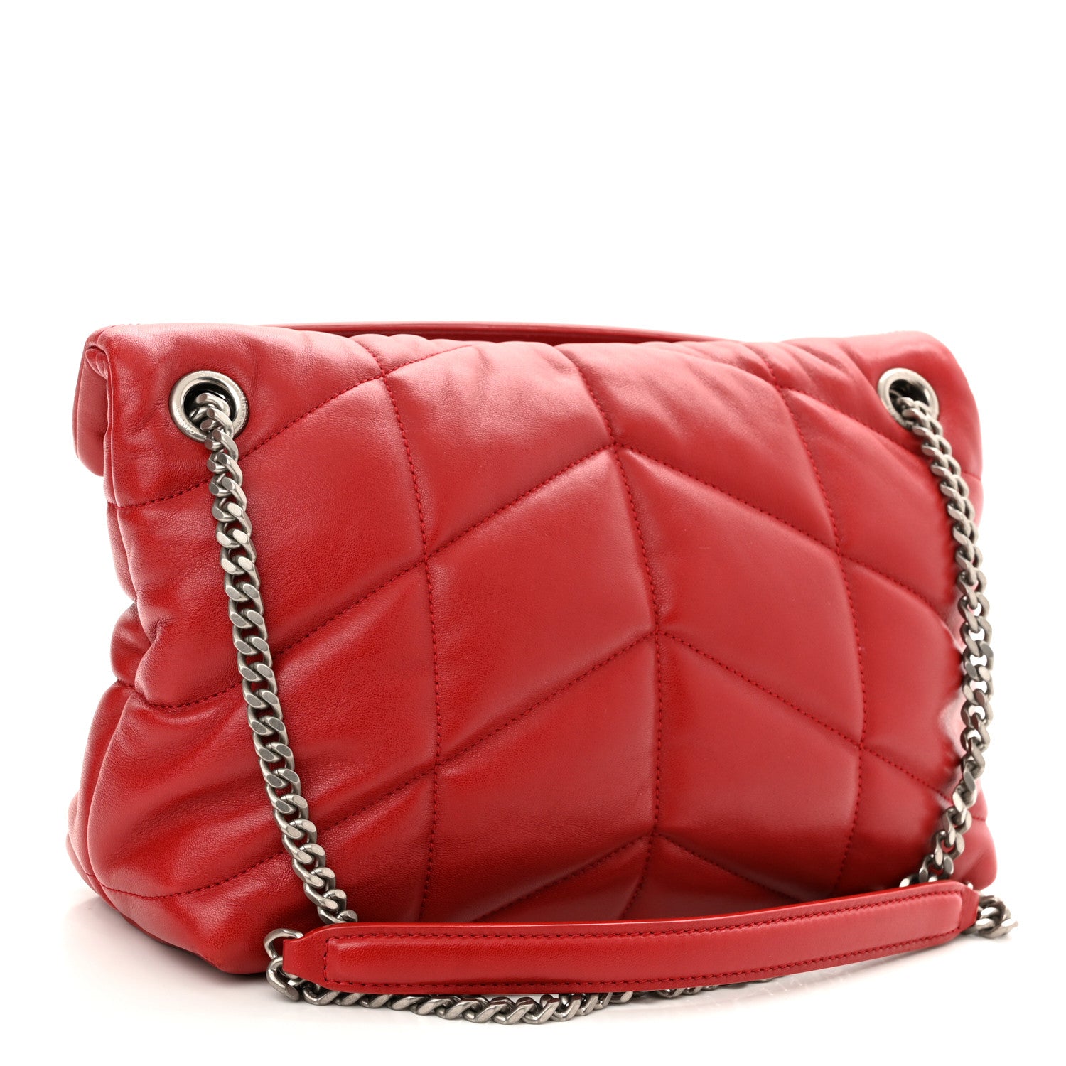 Saint Laurent Lambskin Quilted Small Loulou Puffer Monogram Chain Satchel Red 3 of 11