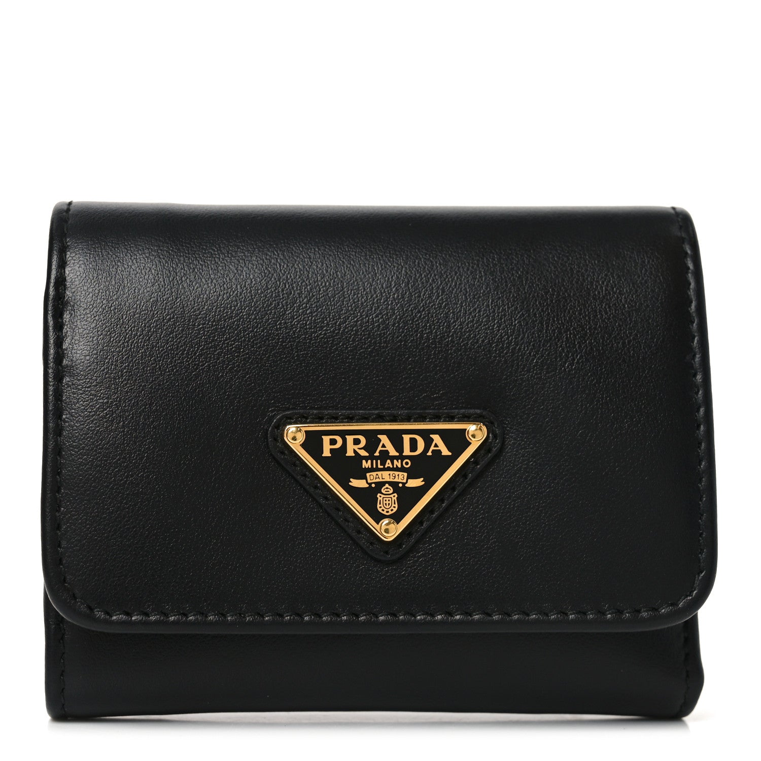 Prada Metal Tri-Fold Compact Wallet Black 1 of 6