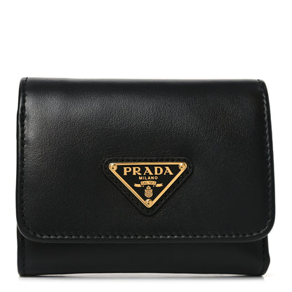 Prada Metal Tri-Fold Compact Wallet Black 1 of 6