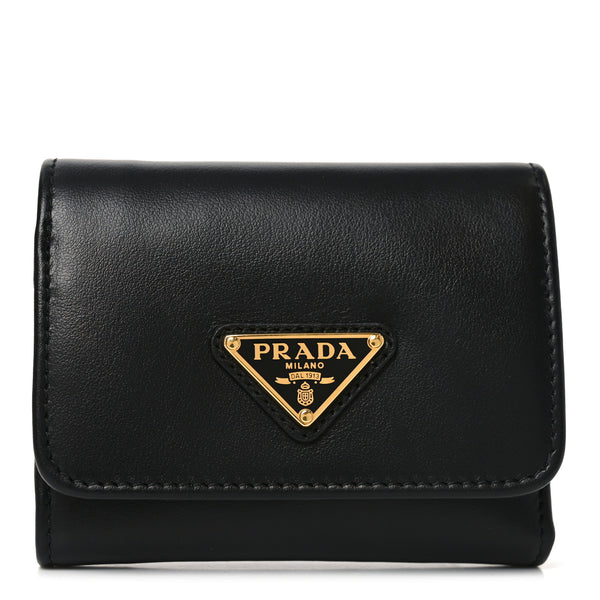 小物 PRADA compact wallet black Prada Metal Tri-Fold Compact Wallet Black 1879881 – FASHIONPHILE