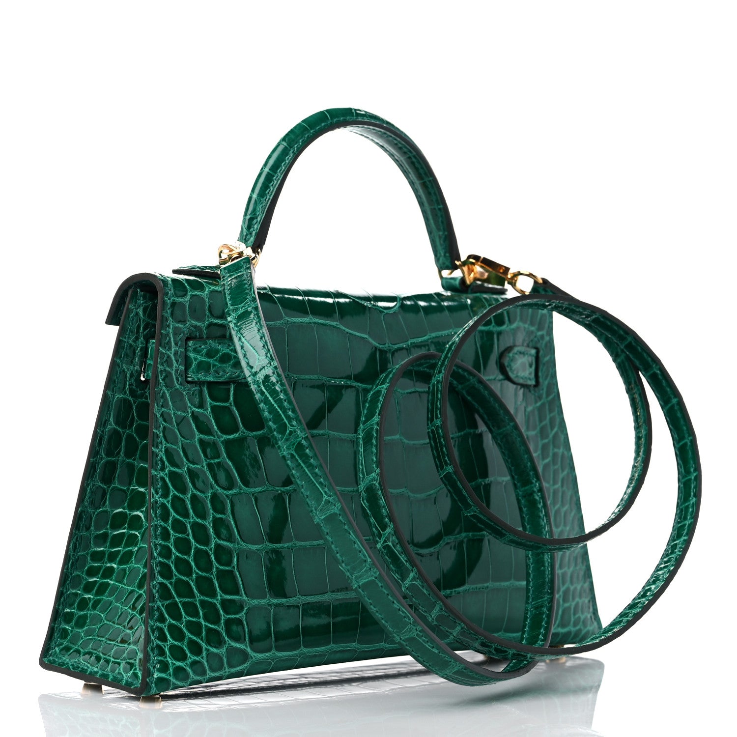Hermes Shiny Alligator Mini Kelly Sellier 20 Vert Emeraude 3 of 11