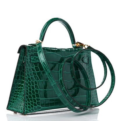 Hermes Shiny Alligator Mini Kelly Sellier 20 Vert Emeraude 3 of 11