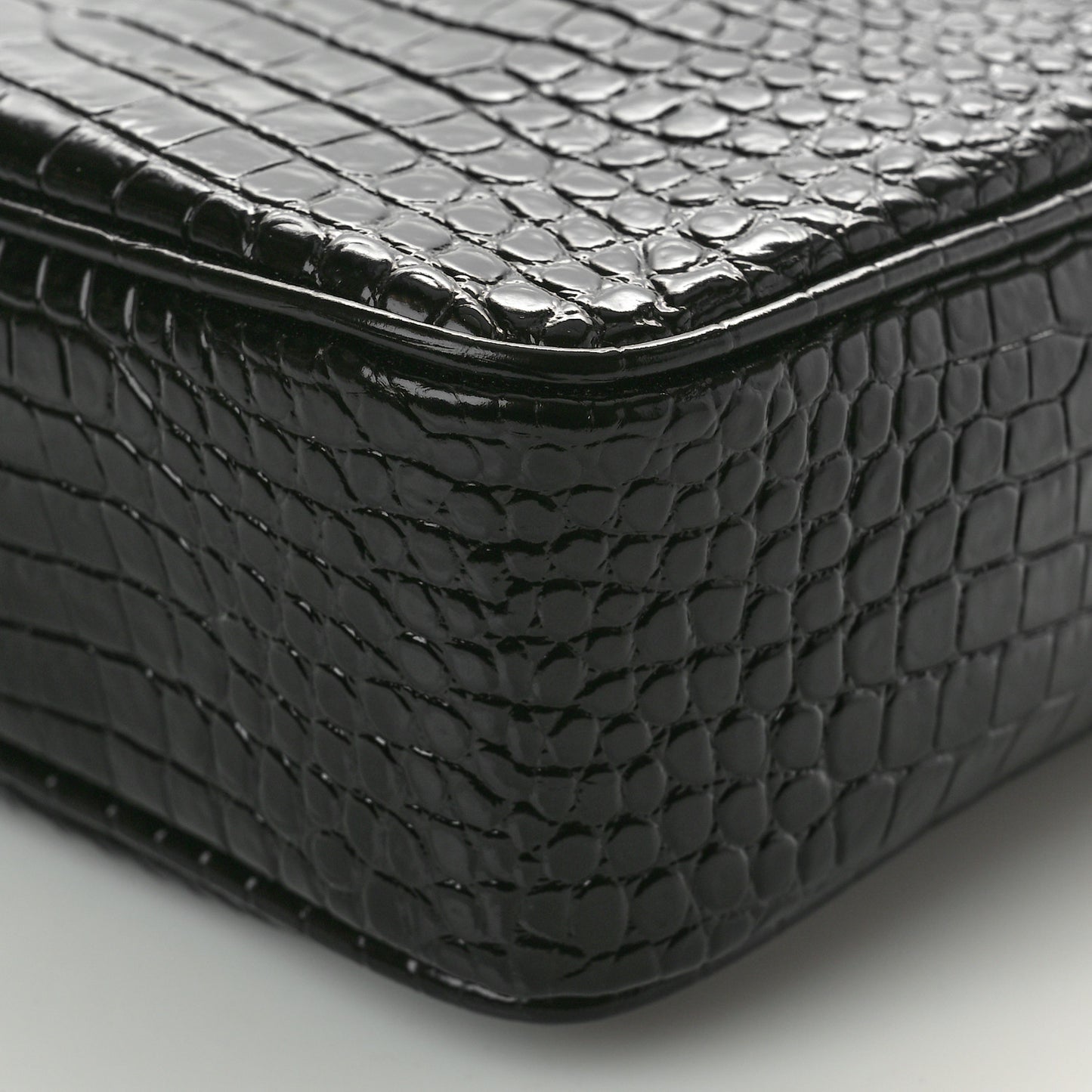 Patent Calfskin Crocodile Embossed Monogram Lou Camera Bag Black