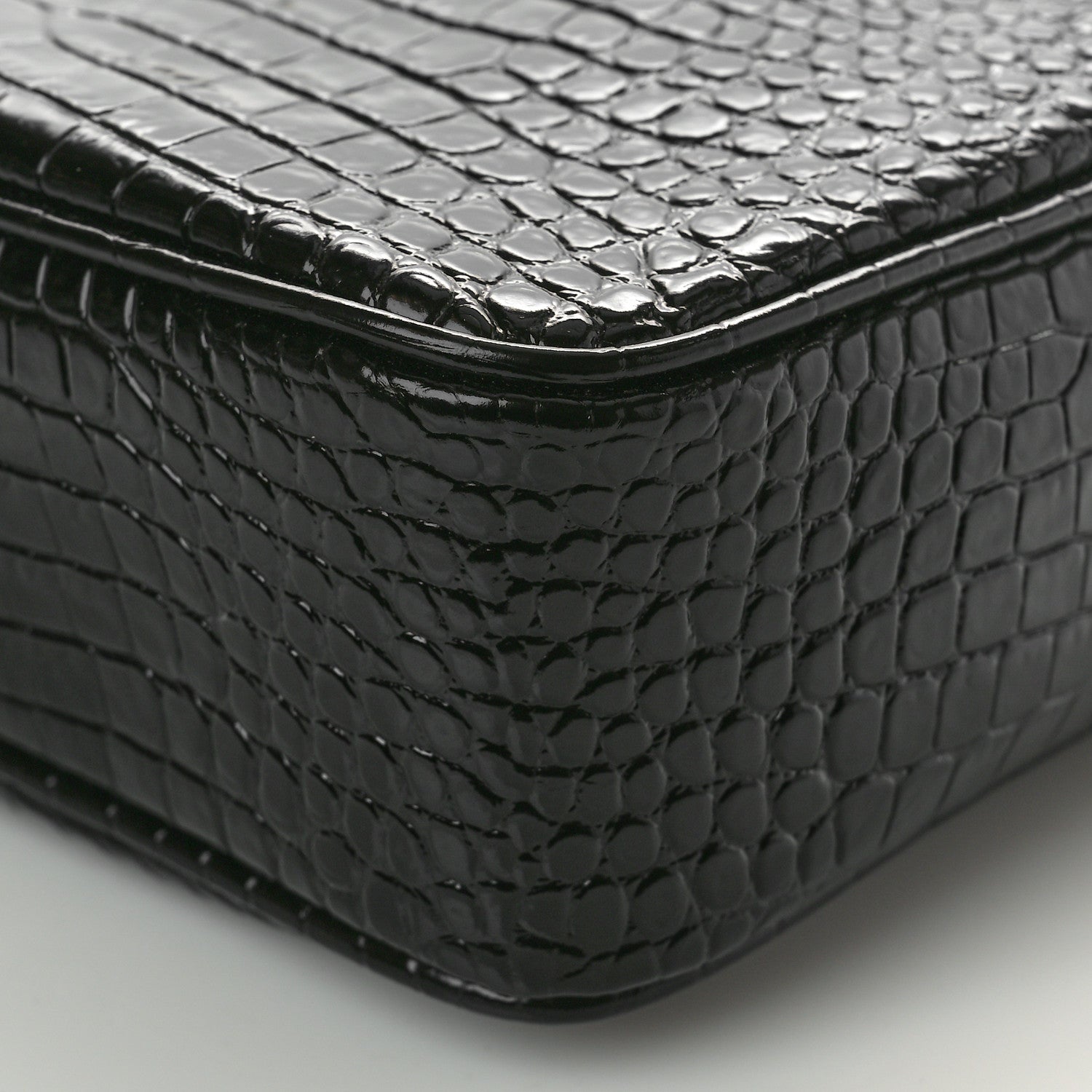 Saint Laurent Patent Calfskin Crocodile Embossed Monogram Lou Camera Bag Black 10 of 10