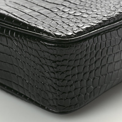 Saint Laurent Patent Calfskin Crocodile Embossed Monogram Lou Camera Bag Black 10 of 10